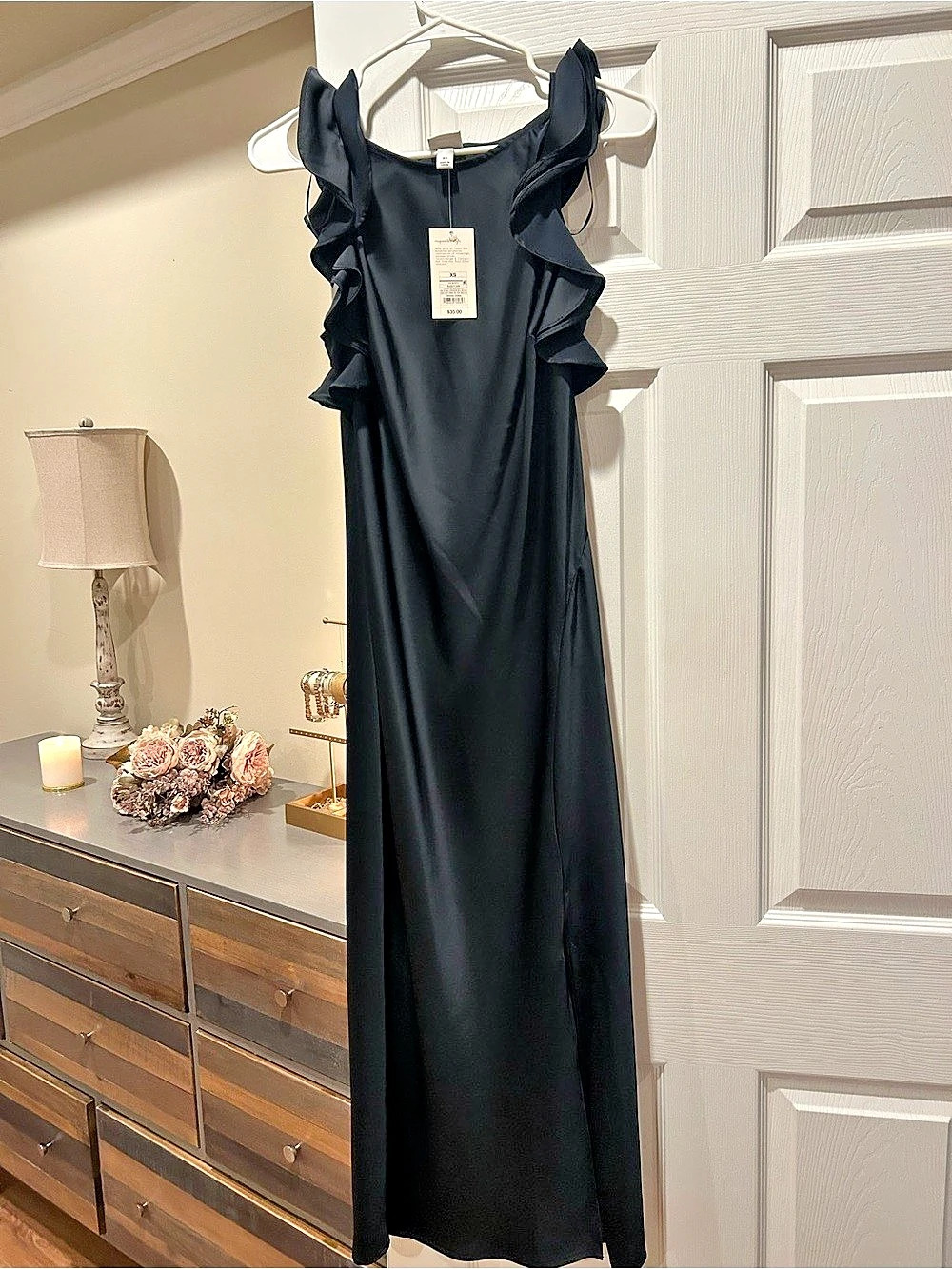 A New Day Women's Ruffle Maxi Slip Dress Black
